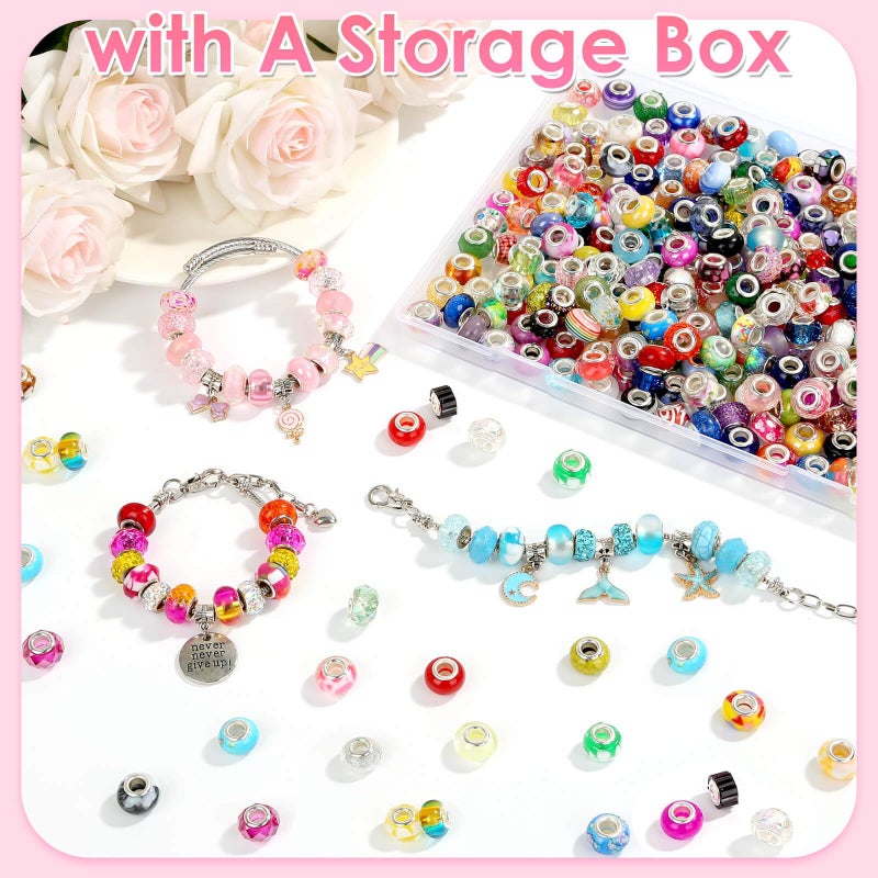 Cludoo 240 Pieces Large Hole Beads for Jewelry Making  16 Color European Beads Bulk  Fairy Garden Wands Beads Lampwork Spacer Beads Colorful European Craft Beads for Pen Bracelet Jewelry Making - Image 5